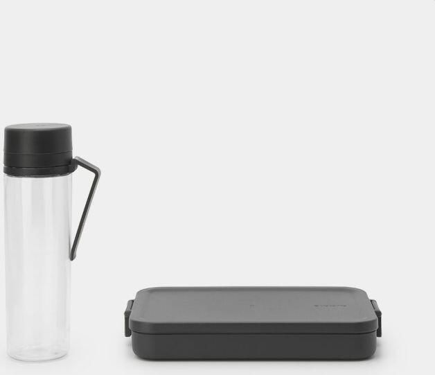 Brabantia Make & Take breakset 2-delig kunststof (waterfles met zeef lunchbox plat) Dark Grey