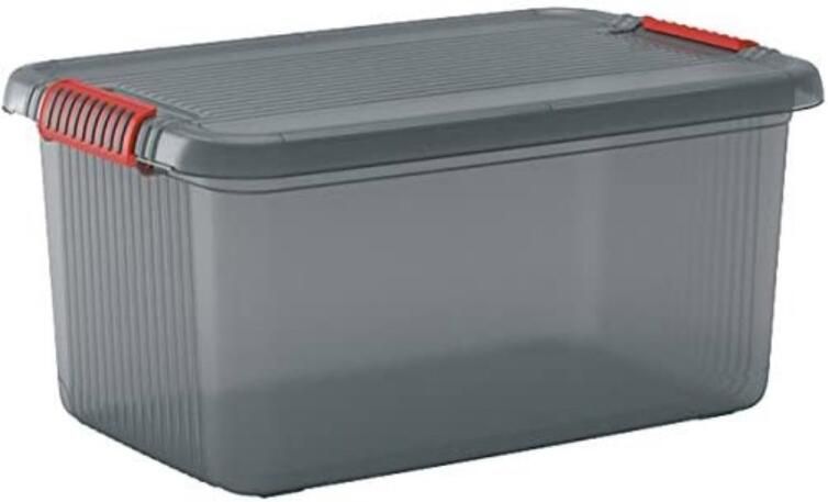 KIS K Latch Box L Opbergbox met Deksel 43L 59x39x28 Transparant Oranje clips