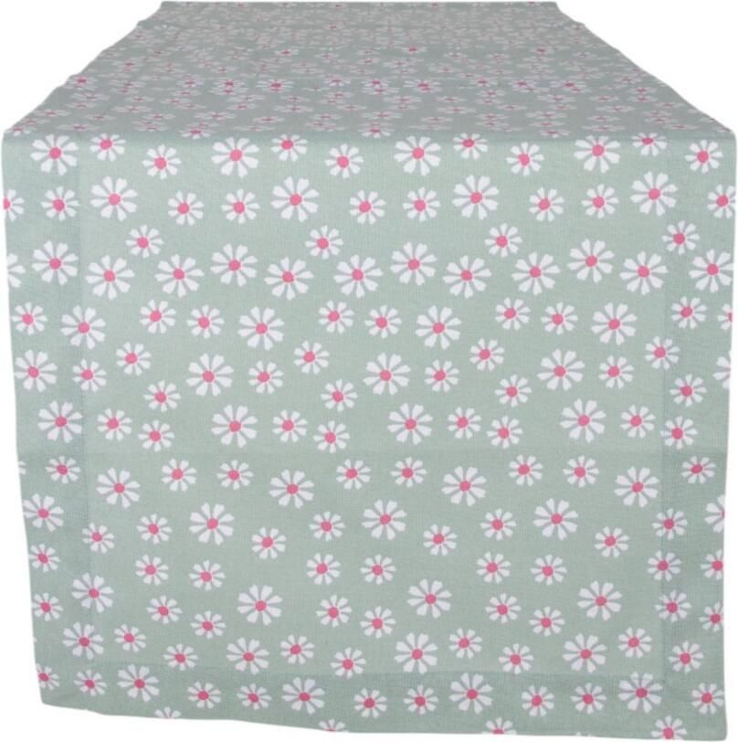 Daisy Flowers Tafelloper Groen 50x140 Cm