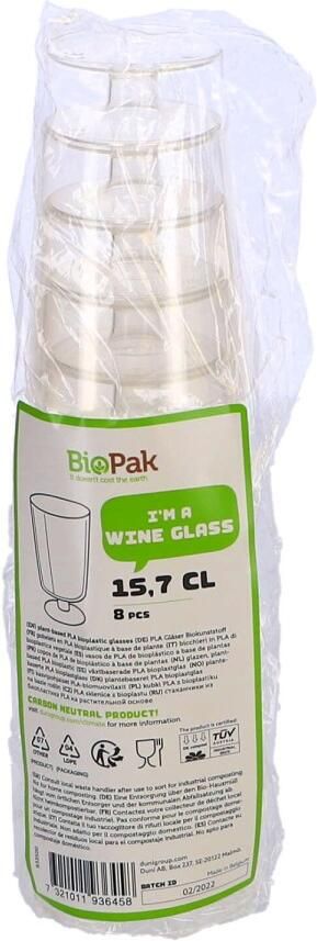 Coppens Duni BioPak Wijnglas 15.7cl wegwerp 8 stuks - Foto 3
