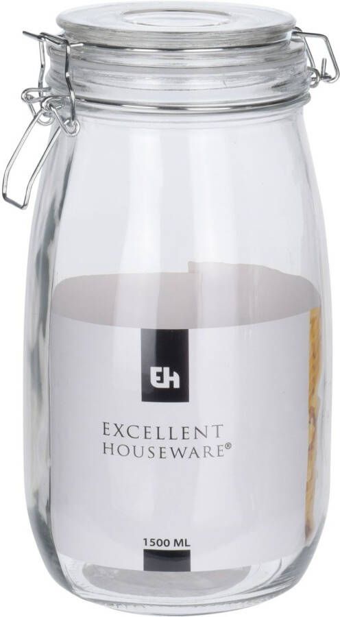 Excellent Houseware Opslagpotten weckpotten van glas met klem beugel deksel en afsluitring met inhoud 1500 ML Voedsel inmaken bewaren