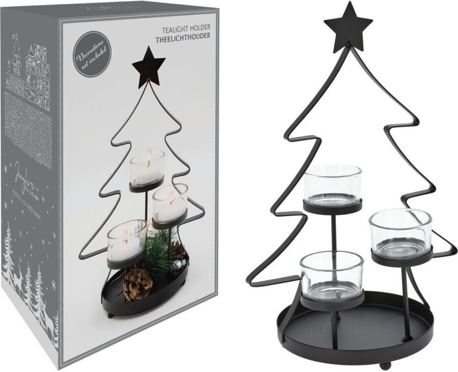 Nampook Homestyle Kerstboom Theelichthouders Branders 19x14x29.5 cm Zwart