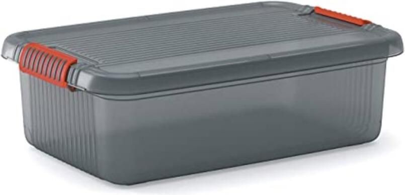 KIS K Latch Box M Opbergbox met Deksel 28L 59x39x18cm Transparant Oranje clips