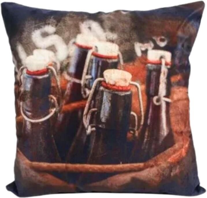 Coppens Kussen "Bottles in crate" stof 40x40x15cm