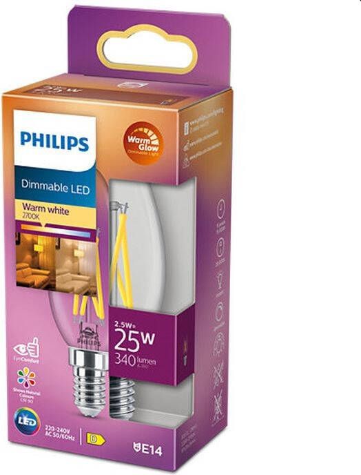 Philips LED Kaars Transparant 25 W E14 Dimbaar warmwit licht