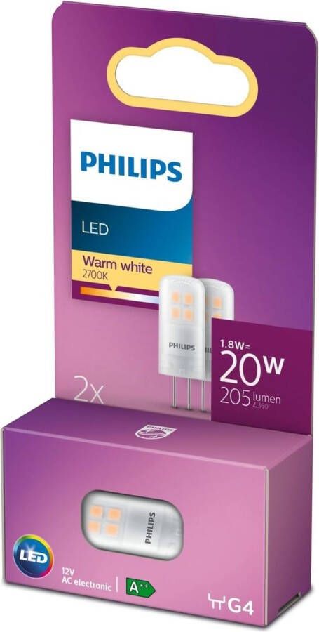 Philips lighting LED-lamp Energielabel A++ (A++ E) G4 Stift 1.8 W = 20 W Warmwit (Ø x l) 1.3 cm x 3.5 cm 1 stuk(s)