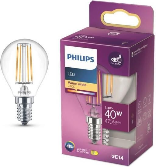 Philips Led Lamp 40w E14 470lm Kogel Filament