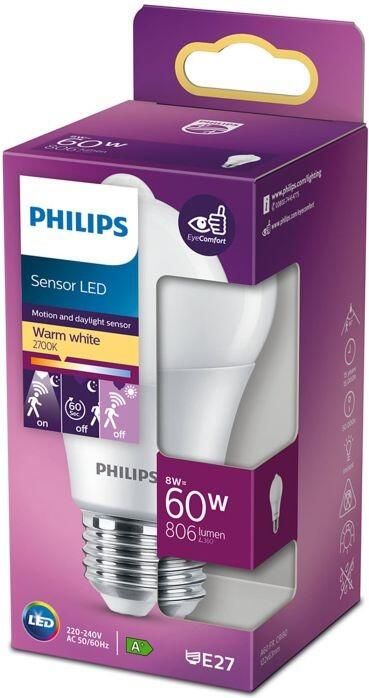 Philips led lamp E27 60W 806LM peer mat + sensor