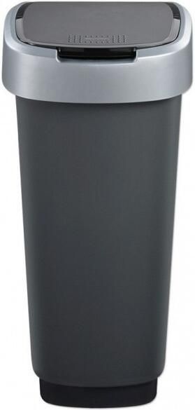 Rotho Twist Prullenbak- 50L 60 2cm Met Kanteldeksel Zilver Zwart