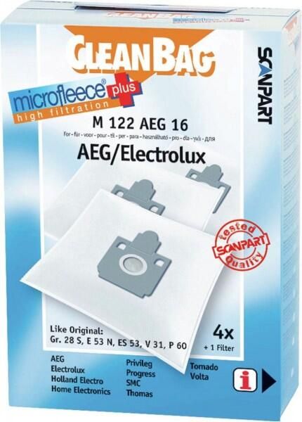 Cleanbag stofzuigerzakken 4 stuks Geschikt voor AEG Aventure Ergo Essence Salomon T2 Vampyr 5000 Electrolux Bolero Filio Power Plus Powermax Samba Tango Gr 28S E53N ES53 Inclusief 1 filter Alternatief