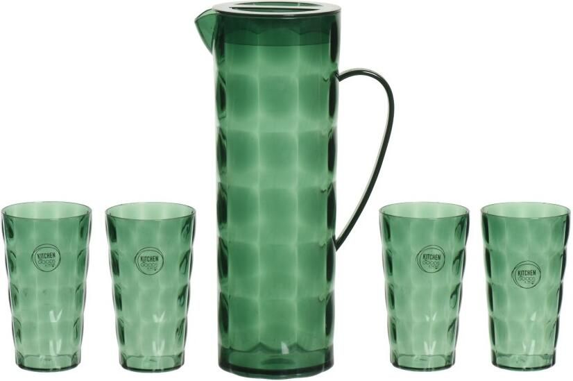 Decoris Waterkan karaf set incl. 4 bekers 1 7L kunststof groen Schenkkannen