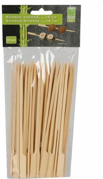 Hapjes sate prikkers peddel spiesjes bamboe hout 50x stuks 18 cm amuse bbq feestje grote cocktailprikkers