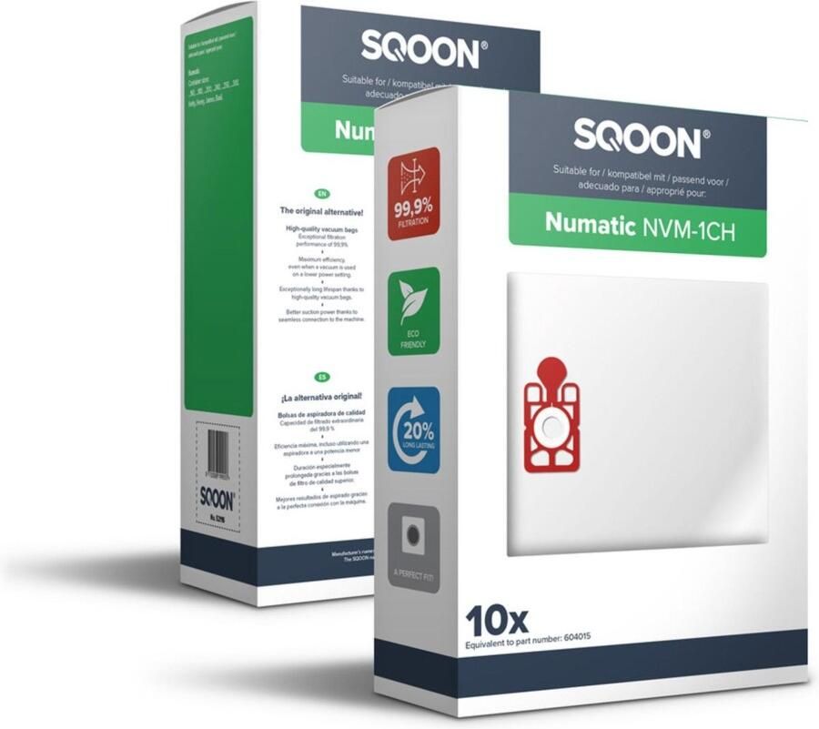 SQOON Stofzuigerzakken geschikt voor Numatic NVM 1CH Henry James Model 604015 10 stuks