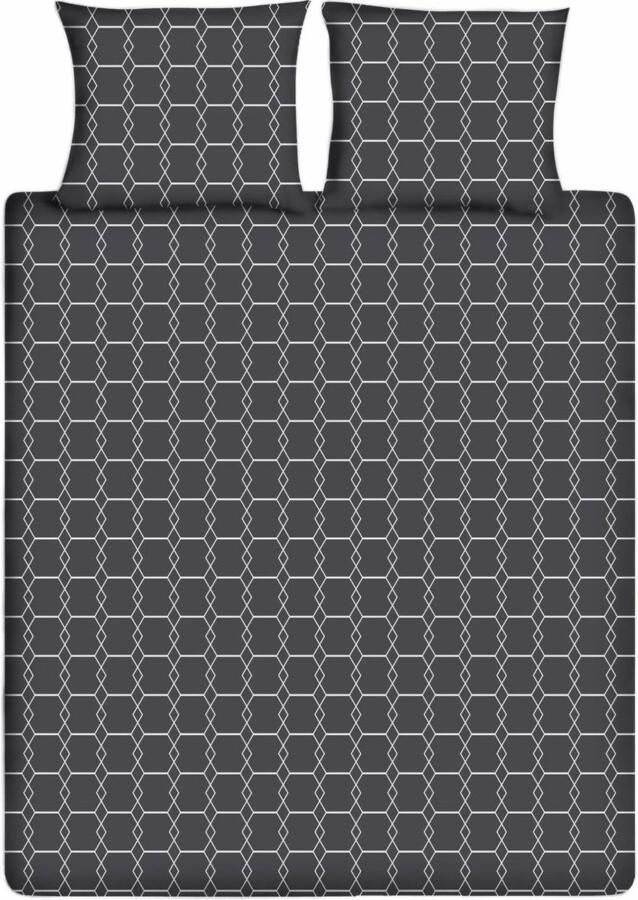 Ten Cate Katoenen Lits-Jumeaux Dekbedovertrek 240x200 220 Graphic Gray Antraciet inclusief twee bijpassende kussenslopen 60x70 cm