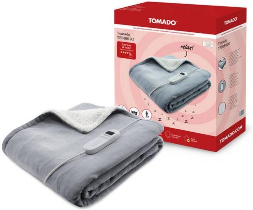 Tomado TEB1802G Elektrische boven deken omslagdeken Superzachte fleece stof 180 x 130 cm