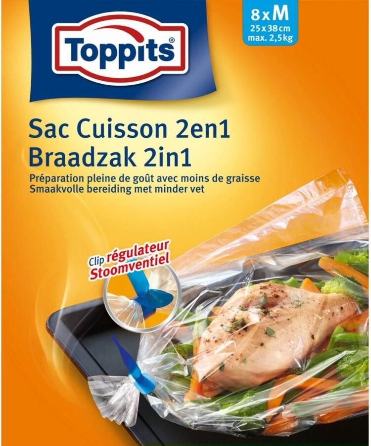 Toppits braad- en stoomzakken 2-in-1 8 stuks