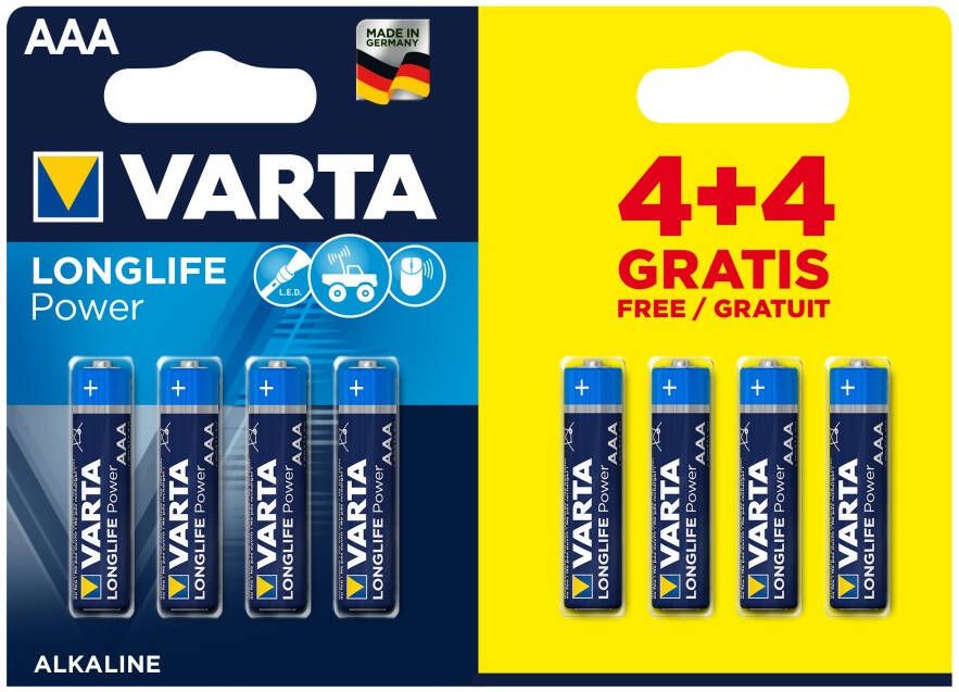 Varta Batterij AAA 4+4 Alkaline Longlife Power