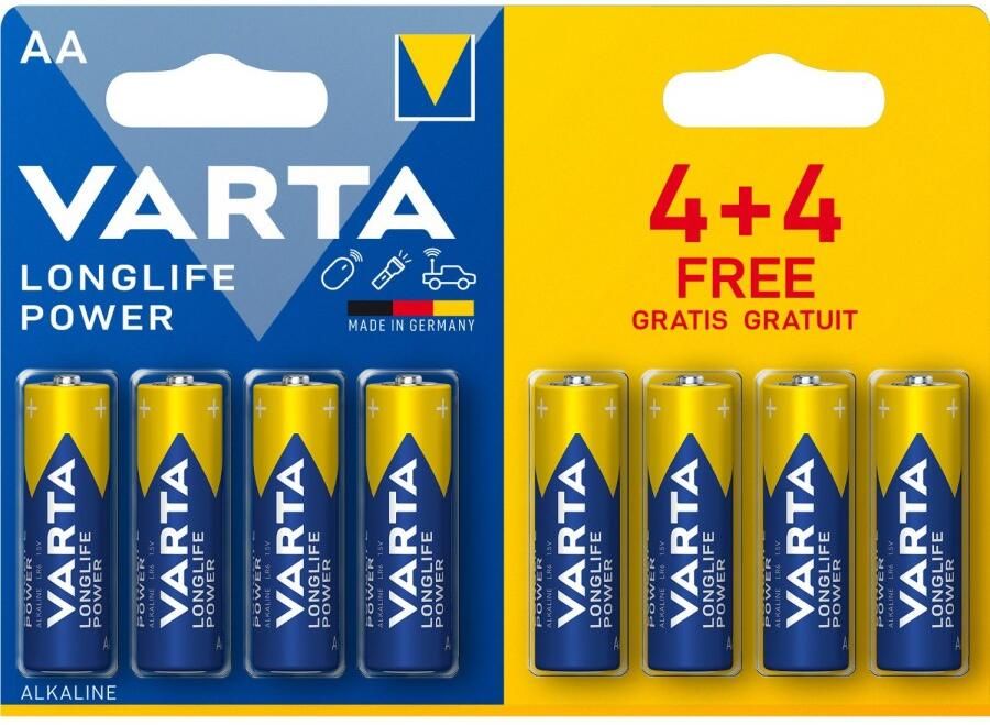 Varta Batterij AA 4+4 Alkaline Longlife Power