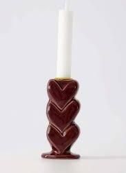 Zusss Kandelaar Keramiek Hartjes Donkerrood