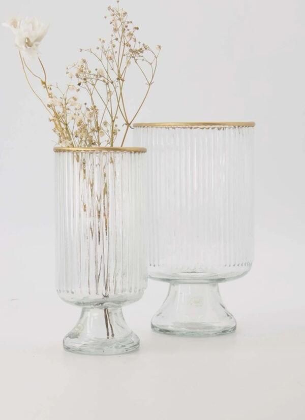 Zusss Tafelvaas S Op Voet Glas Ribbel