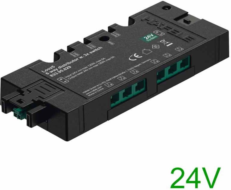 Häfele Loox5 24V 6 voudige verdeler met 3 schakelaars functie dimmen schakelen 120W 83395829