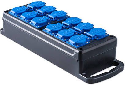 Keraf Snoercentrale zwart blauw 12 stopcontacten 16A 230V slagvast 107301 met handvat