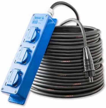 Keraf Verdeeldoos blauw 3x schuko 16A 250V 2 meter kabel 3x1.5mm² korte kabel handig voor laders