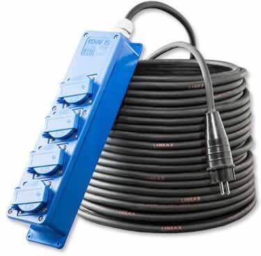 Keraf Verdeeldoos blauw 4x schuko 16A 250V 25 meter kabel 3x2.5mm²