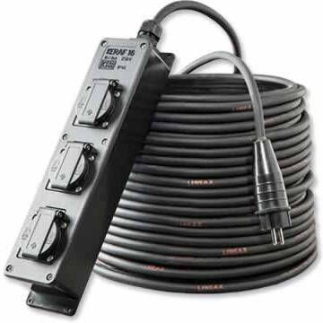 Keraf Verdeeldoos zwart 3x schuko 16A 250V 10 meter kabel 3x1.5mm²