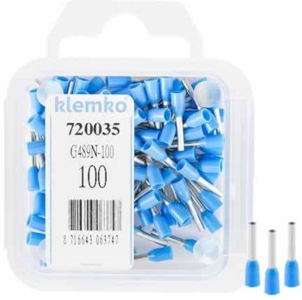 Klemko Adereindhuls 0 75qmm blauw penlengte = 8mm 100 stuks 720035 geïsoleerd