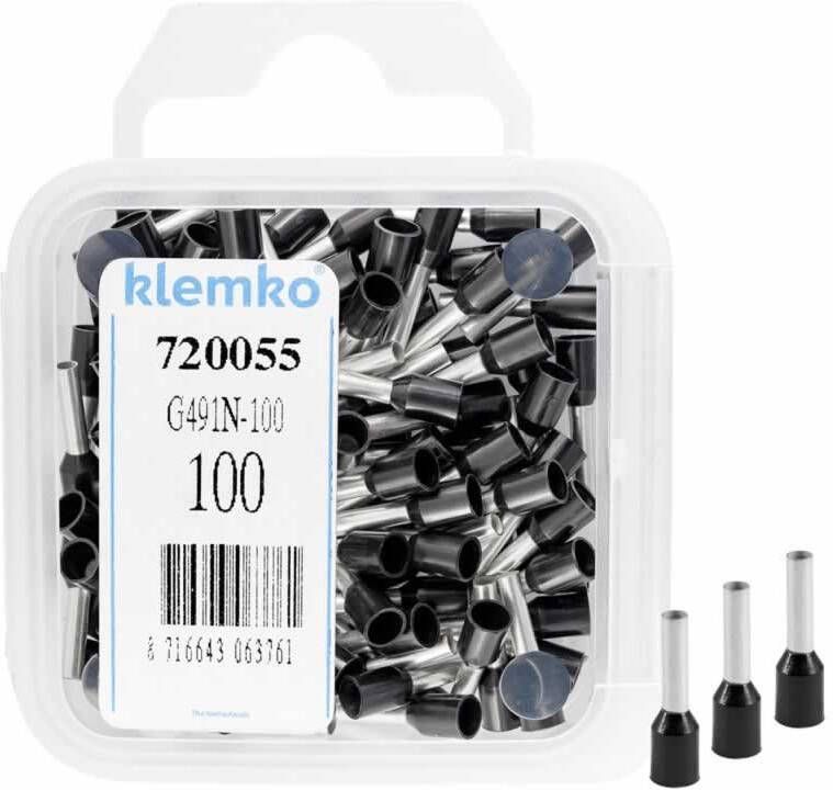 Klemko Adereindhuls 1 5qmm zwart penlengte = 8mm 100 stuks 720055 geïsoleerd