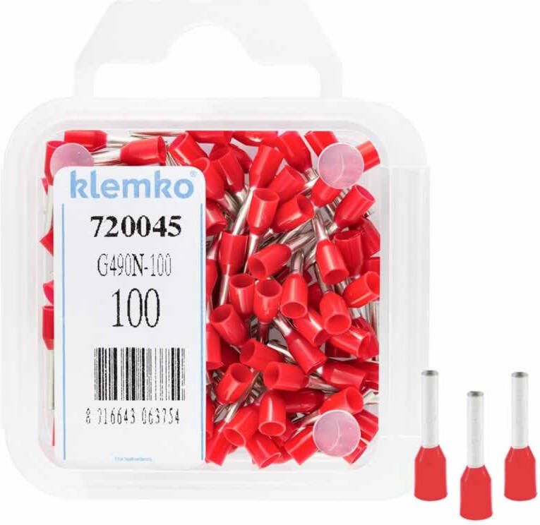 Klemko Adereindhuls 1qmm rood penlengte = 8mm 100 stuks 720045 geïsoleerd