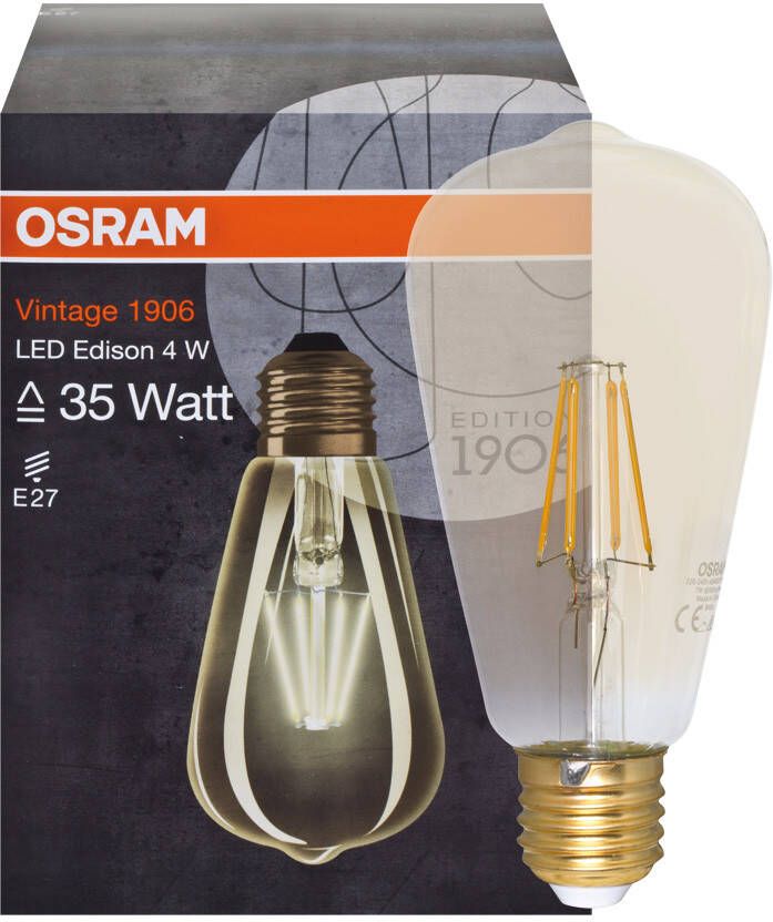 Osram Vintage 1906 Led E27 Edison Filament Goud 4w 380lm 824 Zeer Warm Wit | Vervangt 40w