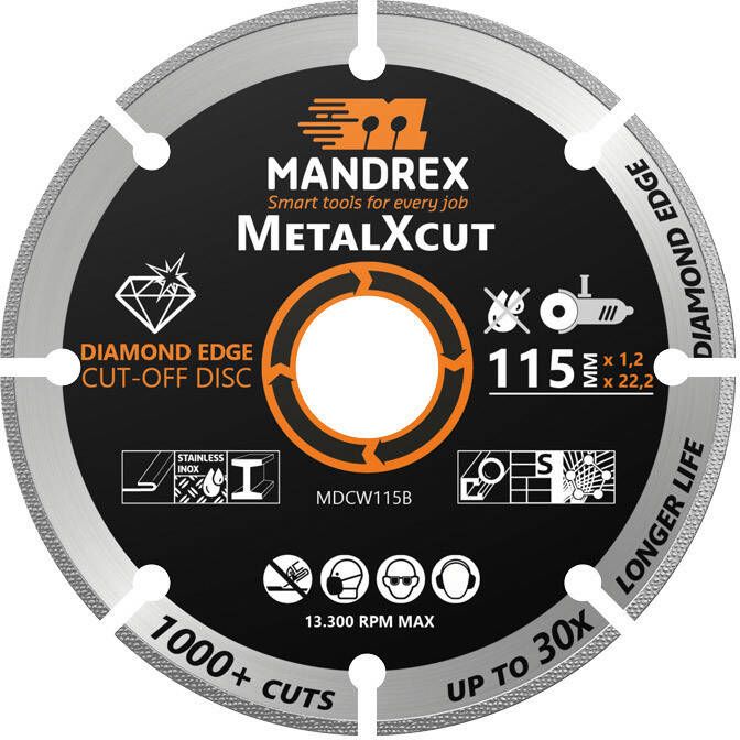 Mandrex Doorslijpschijf 115mm multifunctioneel voor haakse slijper kabelgoot metaal koper messing aluminium
