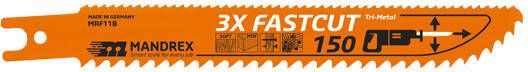 Mandrex Reciprozaagblad 150mm Fastcut 3X hoge snelheid (2 st.) ook voor vierkante gaten