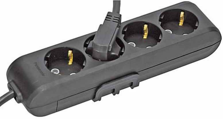 Panasonic stopcontact 4 voudig zwart met 1.5 meter snoer ophang mogelijkheid en haak ophanging