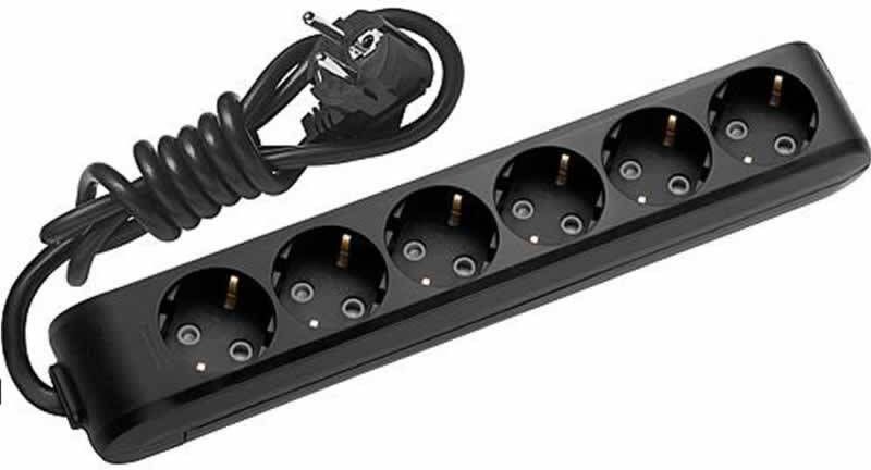 Panasonic stopcontact 6 voudig zwart met 1.5 meter snoer ophang mogelijkheid en haak ophanging