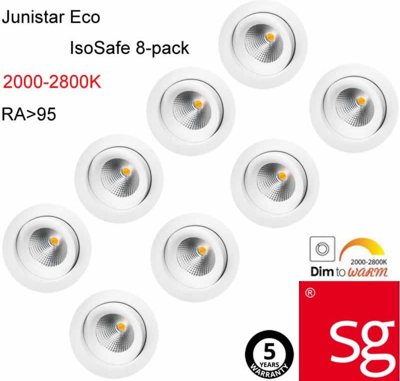SG Lighting SG LED inbouwspots set van 8 stuks 470 lumen 6W wit kantelbaar 2000 tot 2800K dimbaar