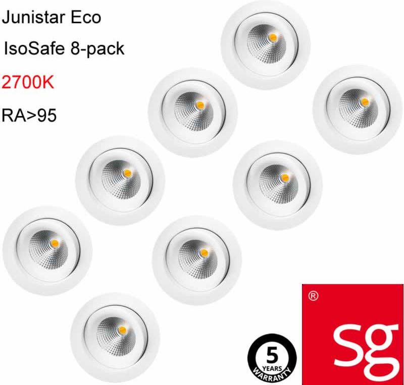SG Lighting SG LED inbouwspots set van 8 stuks 470 lumen 6W wit kantelbaar 2700K dimbaar