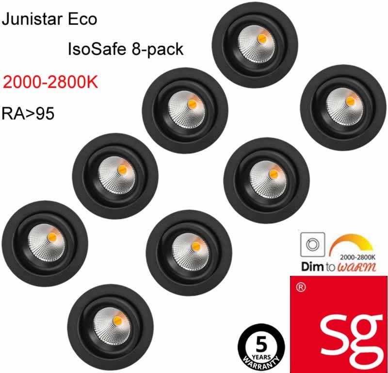 SG Lighting SG LED inbouwspots set van 8 stuks 470 lumen 6W zwart kantelbaar 2000 tot 2800K dimbaar