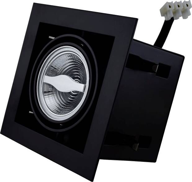 Tronix Armatuur met zwarte rand voor AR70 LED spot draaibaar en kantelbaar wordt in het plafond gemonteerd met zichtbare zwarte rand
