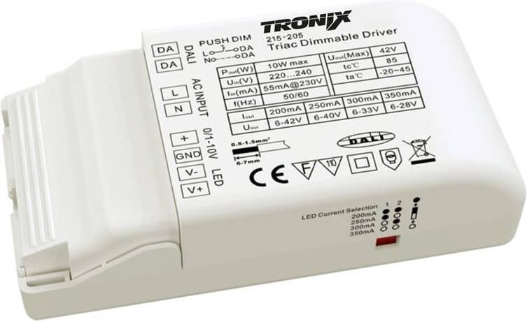 Tronix LED driver 200-350Ma 10W DALI Push en Triac als 0 1-10V 215-205 multi dimbaar