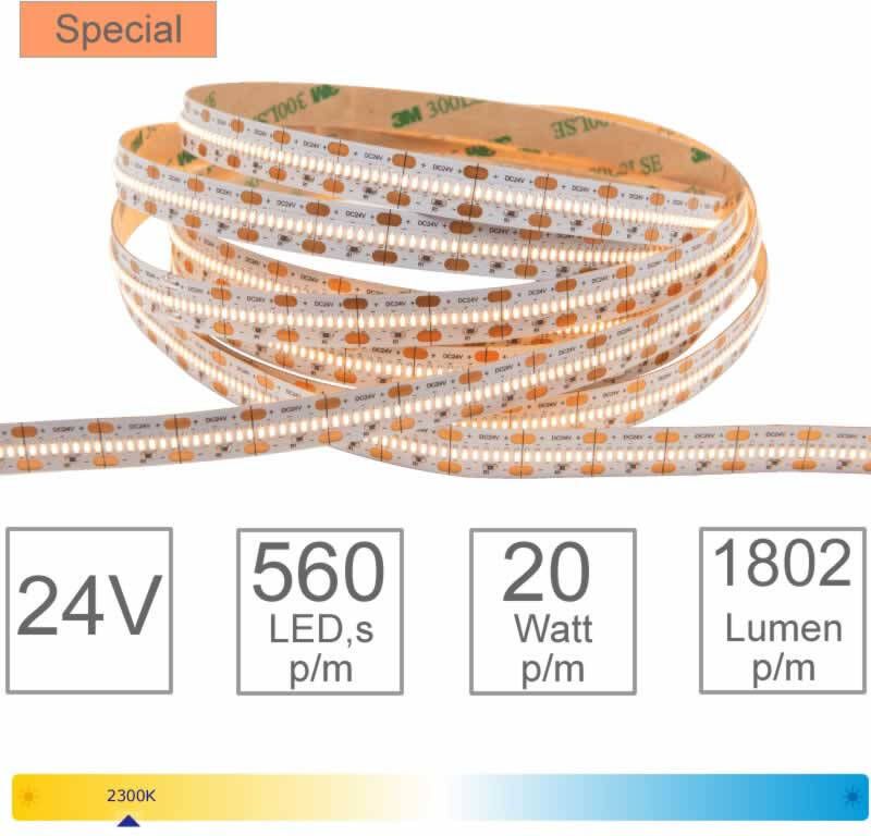 Tronix LED strip 2300K 24V 120 LED per meter 5 meter IP20 dimbaar 10mm breed afkortbaar om de 12 5mm