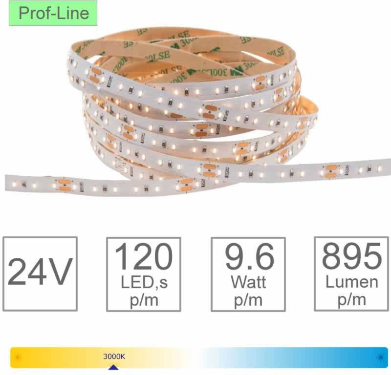 Tronix LED strip 3000K 24V 120 LED per meter 5 meter IP20 dimbaar 8mm breed afkortbaar om de 50mm