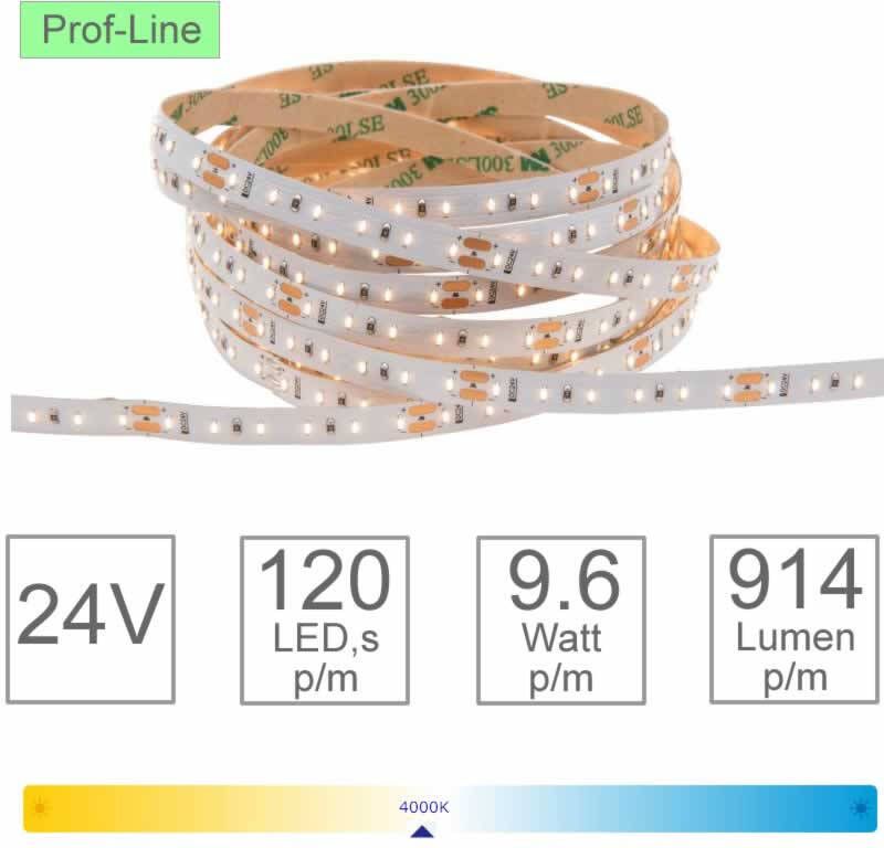 Tronix LED Strip 4000K 24V 120 LED per meter 5m IP20 dimbaar 8mm breed afkortbaar om de 25mm 914 lumen p m