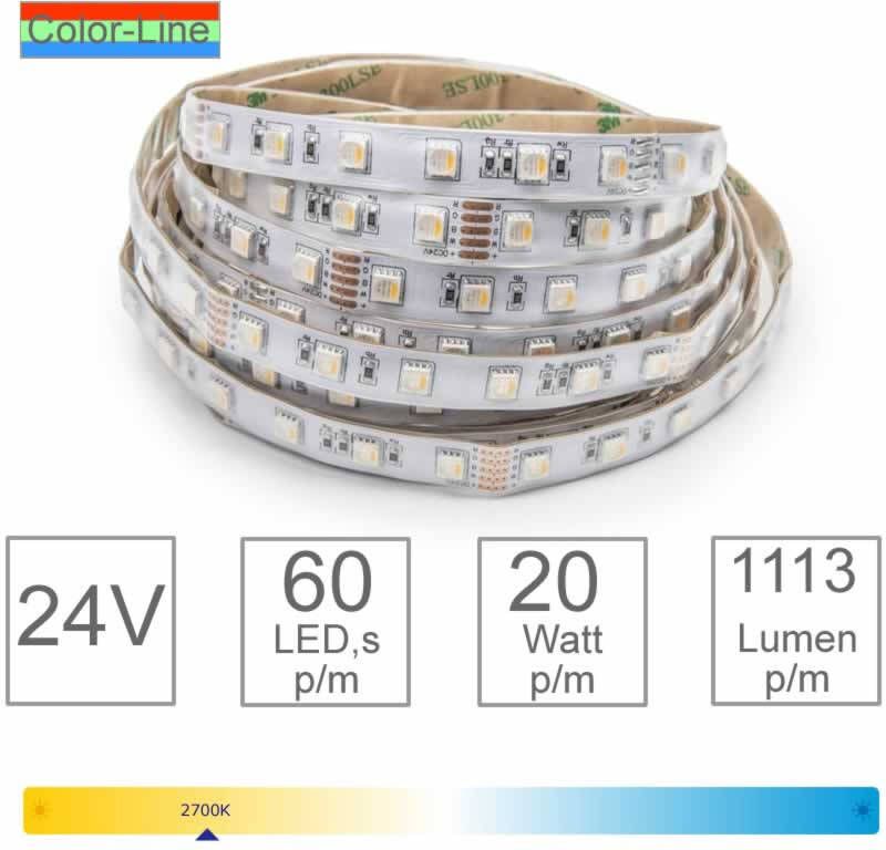 Tronix RGBWW LED strip kleur instelbaar 19 2 W M 1113 lumen 24V CRI >80 IP67 60 LED M 127-084