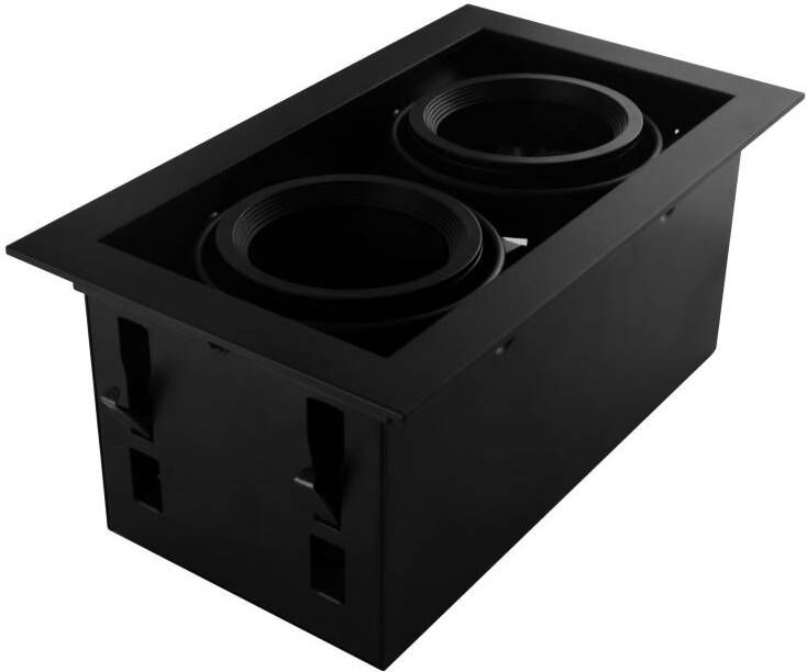 Tronix Zwart armatuur inbouw 2-voudig voor LED spot 2xAR70 draaibaar en kantelbaar wordt met zichtbare rand in het stucwerk gemonteerd