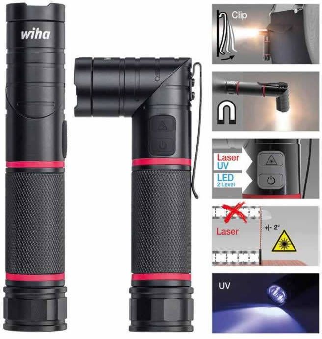 WIHA Zaklamp Met Led Laser En Uv-licht In Blister Incl. 3x Aaa-batterijen (41286)