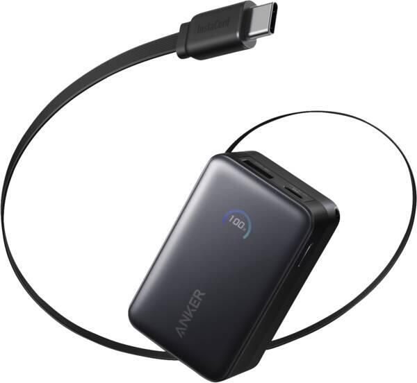 Anker Nano Power Bank (10 000 mAh 45W Built-In Retractable USB-C Cable) Powerbank Zwart