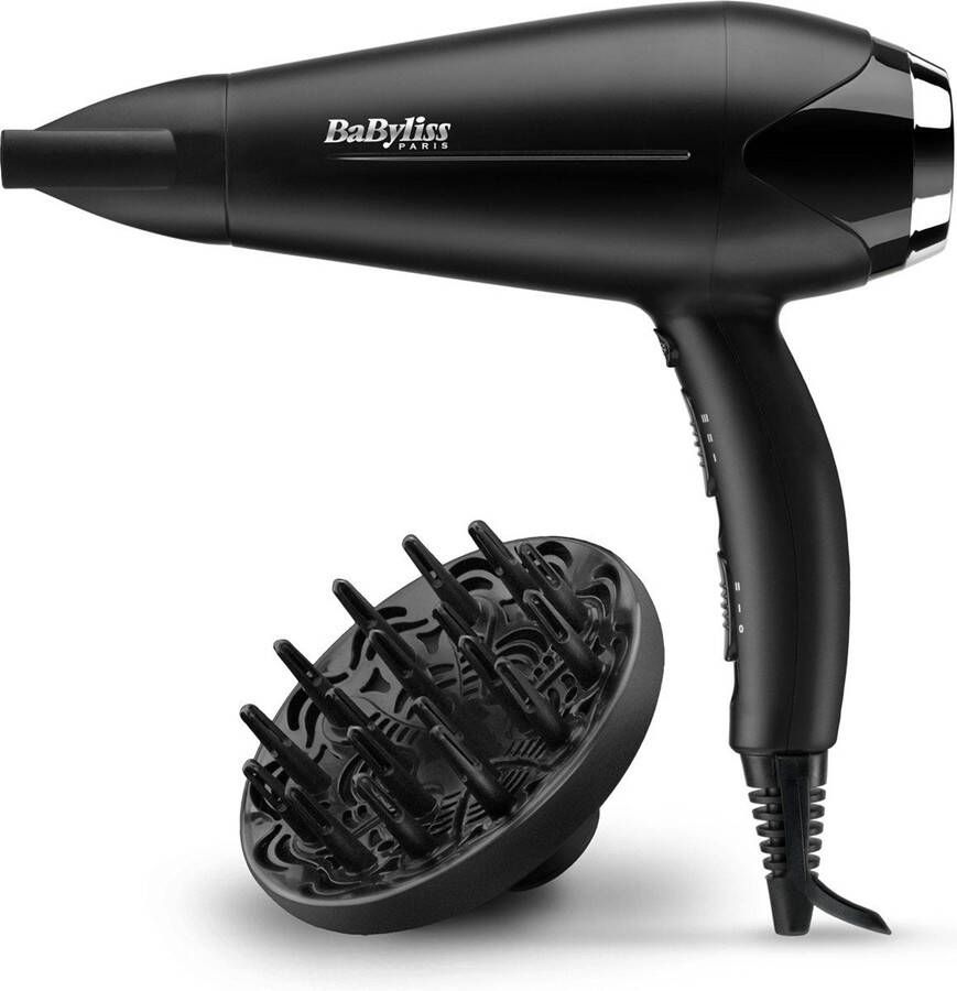 BaByliss Turbo Smooth 2200W Fohn D572DE Ionische Anti-Frizz functie 15mm grote diffuser Blaasmond Coolshot 3 temperatuurinstellingen